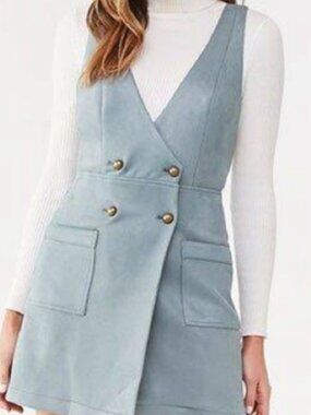 Forever 21 Sage Green Pinafore Mini Dress – Size M